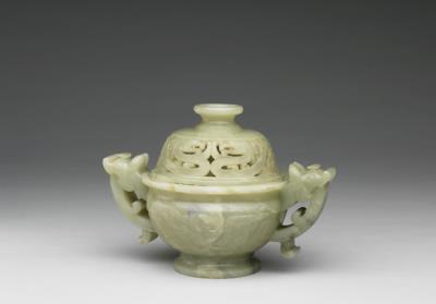 图片[2]-Jade incense burner with animal-mask pattern and dragon-shaped handles, Qing dynasty (1644-1911)-China Archive